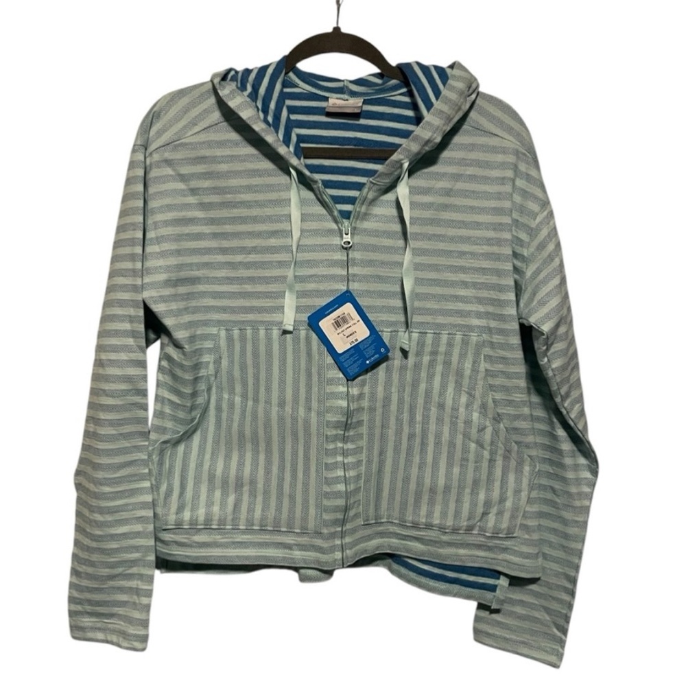 New With Tags Columbia Melody Spring Blue Stripe Full Zip Lightweight Jacket L